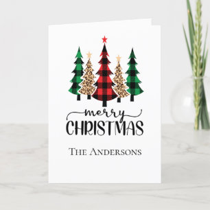 Cartes Pour Fêtes Annuelles Joyeux Noël Rouge Vert et Noir Plaid Arbres