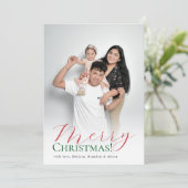 Cartes Pour Fêtes Annuelles Joyeux Noël Rouge & Vert moderne Script photo (Debout devant)