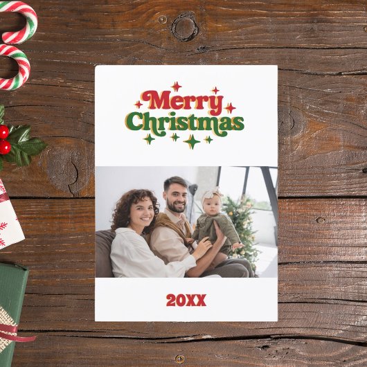 Cartes Pour Fêtes Annuelles Joyeux Noël rouge vert photo année en examen