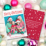 Cartes Pour Fêtes Annuelles joyeux noël rouge vintage retro simple photo<br><div class="desc">joyeux Noël rouge vintage rétro carte de vacances carte photo recto verso,  sur le message de vacances dos avec flocons de neige</div>