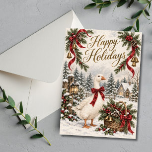 Cartes Pour Fêtes Annuelles Joyeux Noël Ruban Rouge Oie Vintage