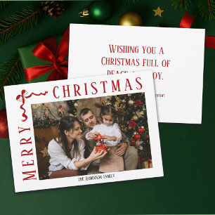 Cartes Pour Fêtes Annuelles Joyeux Noël Ruban Rouge Photo Nom de Famille Année