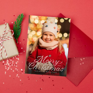 Cartes Pour Fêtes Annuelles Joyeux Noël ruban tendance écriture un photo