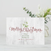 Cartes Pour Fêtes Annuelles Joyeux Noël Rustic Wood Mistletoe (Debout devant)