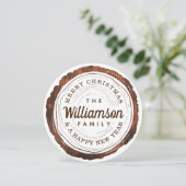 Cartes Pour Fêtes Annuelles Joyeux Noël Rustic Woodgrain Tree Slice (Debout devant)