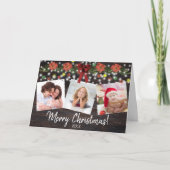 Cartes Pour Fêtes Annuelles Joyeux Noël Rustique 3 Photo Garland & Lights (Devant)