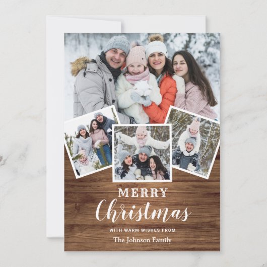 Cartes Pour Fêtes Annuelles Joyeux Noël Rustique 4 Photo Grey (Devant)