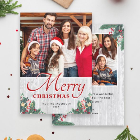 Cartes Pour Fêtes Annuelles Joyeux Noël Rustique Birch Mistletoe 2 Photo