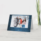 Cartes Pour Fêtes Annuelles Joyeux Noël Rustique Bleu Bois 4 PHOTO Salutation (Dos)