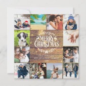 Cartes Pour Fêtes Annuelles Joyeux Noël Rustique Bois 12 Photo Collage (Devant)