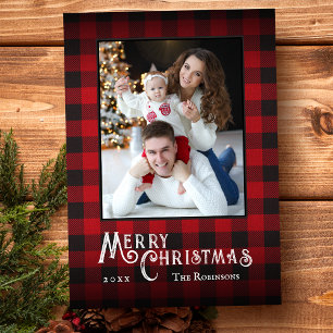 Cartes Pour Fêtes Annuelles Joyeux Noël Rustique Buffalo Rouge Plaid Photo