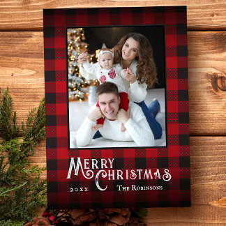 Cartes Pour Fêtes Annuelles Joyeux Noël Rustique Buffalo Rouge Plaid Photo