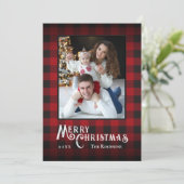 Cartes Pour Fêtes Annuelles Joyeux Noël Rustique Buffalo Rouge Plaid Photo (Debout devant)