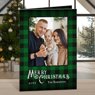 Cartes Pour Fêtes Annuelles Joyeux Noël Rustique Buffalo Vert Plaid Photo