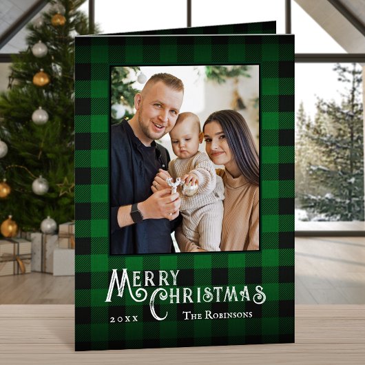 Cartes Pour Fêtes Annuelles Joyeux Noël Rustique Buffalo Vert Plaid Photo