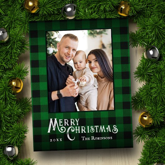 Cartes Pour Fêtes Annuelles Joyeux Noël Rustique Buffalo Vert Plaid Photo