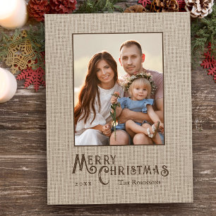 Cartes Pour Fêtes Annuelles Joyeux Noël Rustique Burlap Imprimer Photo Fête