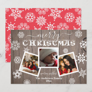 Cartes Pour Fêtes Annuelles Joyeux Noël Rustique Flocon de neige en bois 3 Pho