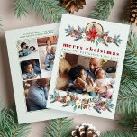 Cartes Pour Fêtes Annuelles Joyeux Noël rustique floral collage photo<br><div class="desc">Aquarelle moderne rustique hiver fleuri botanique Joyeux Noël carte de vacances avec cônes de pin,  baies,  boughs,  et verdure feuillue sur un arrière - plan vert sage.                Personnalisez-le avec vos souhaits,  texte,  signature et 5 photos de famille (une photo à l'avant et 4 à l'arrière).</div>