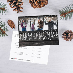 Cartes Pour Fêtes Annuelles Joyeux Noël rustique grange bois 3 photo collage