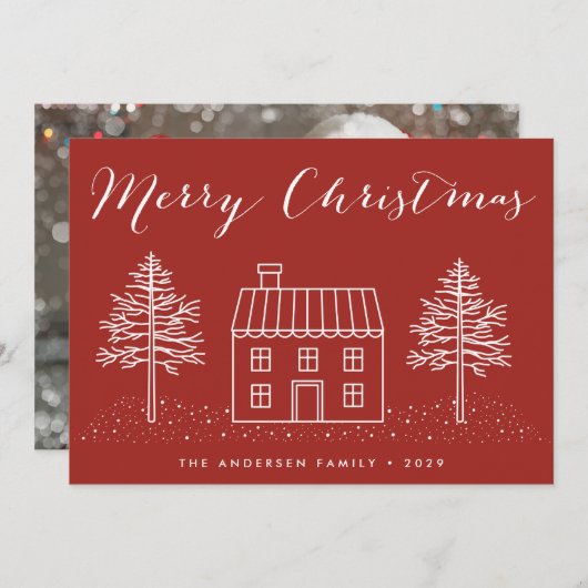 Cartes Pour Fêtes Annuelles Joyeux Noël Rustique Manche & Lumières dessinées à (Devant / Derrière)