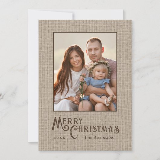Cartes Pour Fêtes Annuelles Joyeux Noël Rustique Pays Burlap Imprimer Photo (Devant)