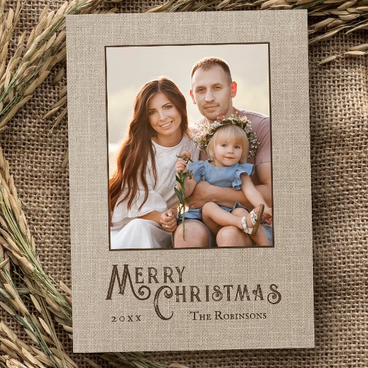 Cartes Pour Fêtes Annuelles Joyeux Noël Rustique Pays Burlap Imprimer Photo