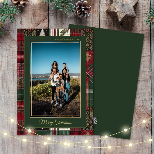 Cartes Pour Fêtes Annuelles Joyeux Noël Rustique Plaid Photo personnalisée