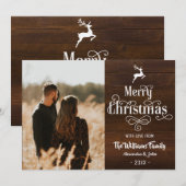 Cartes Pour Fêtes Annuelles Joyeux Noël Rustique Typographie Bois Photo (Devant / Derrière)