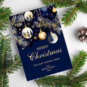 Cartes Pour Fêtes Annuelles Joyeux Noël salutations or bleu marine baubles