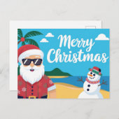 Cartes Pour Fêtes Annuelles Joyeux Noël santa claus en vacances (Devant / Derrière)