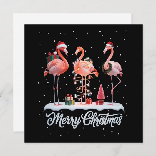 Cartes Pour Fêtes Annuelles Joyeux Noël Santa Flamant Lumière Neige Noël (Devant / Derrière)