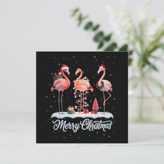 Cartes Pour Fêtes Annuelles Joyeux Noël Santa Flamant Lumière Neige Noël (Debout devant)