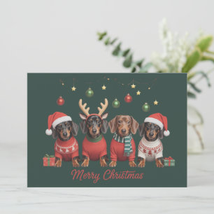 Cartes Pour Fêtes Annuelles Joyeux Noël Santa Renne Dachshund Saucisse 
