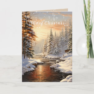 Cartes Pour Fêtes Annuelles Joyeux Noël Sapin de l'Hiver Forêt Rivière Soleil