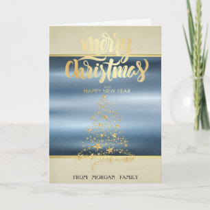 Cartes Pour Fêtes Annuelles Joyeux Noël, Sapin de Noël Gold Stars Bleu