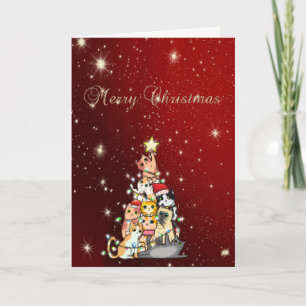 Cartes Pour Fêtes Annuelles Joyeux Noël,Sapins de Noël Chats,Rouge