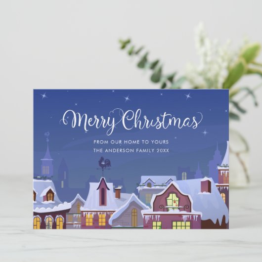 Cartes Pour Fêtes Annuelles Joyeux Noël Scène hivernale Toits Festive (Debout devant)