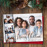 Cartes Pour Fêtes Annuelles Joyeux Noël Script 4 Photo<br><div class="desc">Carte de vacances moderne avec votre photo superposée avec une bande de film de trois petites photos carrés,  "Joyeux Noël" dans un script chic et votre nom dans la typographie simple.</div>
