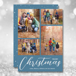 Cartes Pour Fêtes Annuelles Joyeux Noël Script 4 Photo Bleu<br><div class="desc">Téléchargez vos 4 photos préférées sur cette carte photo de Noël qui présente Joyeux Noël et vos noms en lettres blanches chic sur un arrière - plan bleu. Sélectionnez Matte pour le papier le plus lourd et High Definition pour une meilleure qualité de photo. PLUS DE COULEURS faites pour vous...</div>