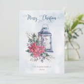 Cartes Pour Fêtes Annuelles Joyeux Noël Script avec aquarelle Poinsettias (Debout devant)