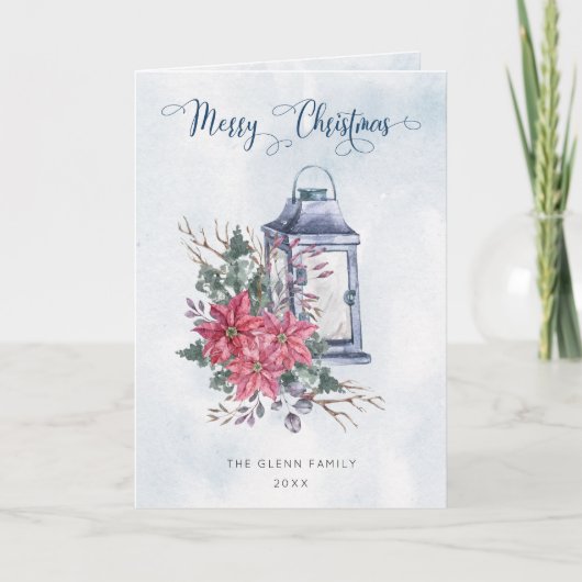 Cartes Pour Fêtes Annuelles Joyeux Noël Script avec aquarelle Poinsettias (Devant)