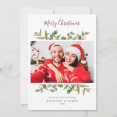 Cartes Pour Fêtes Annuelles Joyeux Noël Script de verdure Couples Photo (Devant)