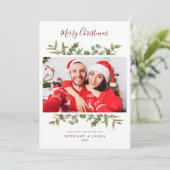 Cartes Pour Fêtes Annuelles Joyeux Noël Script de verdure Couples Photo (Debout devant)
