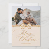 Cartes Pour Fêtes Annuelles Joyeux Noël Script Elegant Bow & Ribbon Photo (Devant)
