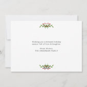 Cartes Pour Fêtes Annuelles Joyeux Noël Script Feuilles Berries Gold Photo (Dos)