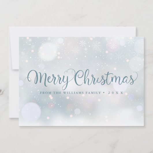 Cartes Pour Fêtes Annuelles Joyeux Noël Script Flocons de Neige d'Hiver  (Devant)