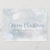 Cartes Pour Fêtes Annuelles Joyeux Noël Script Flocons de Neige d'Hiver  (Devant / Derrière)