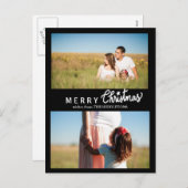 Cartes Pour Fêtes Annuelles Joyeux Noël Script Holiday Black Two Photo (Devant / Derrière)