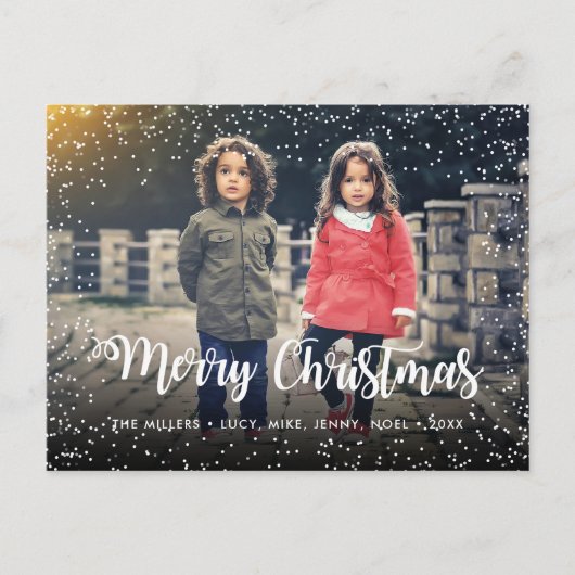 Cartes Pour Fêtes Annuelles Joyeux Noël Script Holiday Snowfall Custom (Devant)